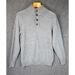 GH Bass Gray Mock Neck Sherpa Lined Collar Sweater‎ Mens Size Medium Cotton Warm